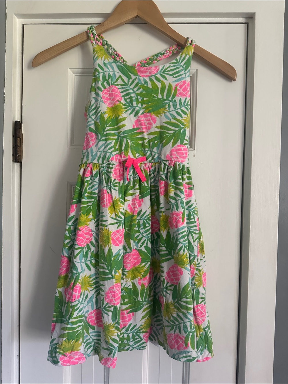Tommy Bahama Girls Tropical Pineapple Braided Strap Sundress - Pink/Green Size 8